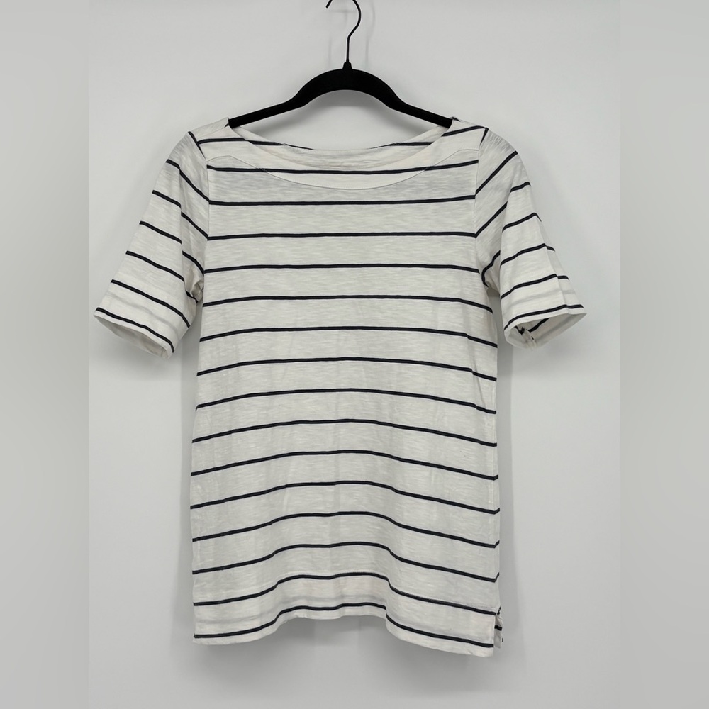 ANN TAYLOR LOFT Top Striped White and Navy Boatneck Women’s XS 100% Cotton